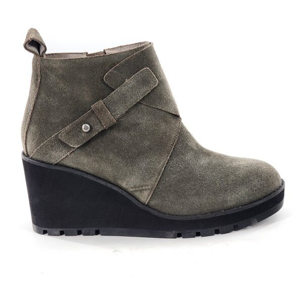 EILEEN FISHER Tinker Gray Suede Wedge Heel Bootie Zip - Picture 1 of 9
